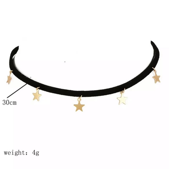 SALE! BLACK CHOKER MULTIPLE STAR PENDANT NECKLACE - Picture 2 of 4